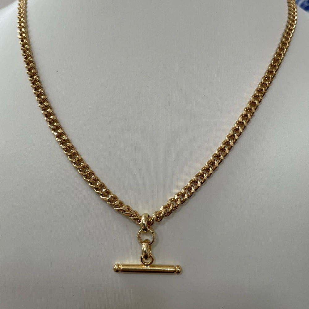 Gold T Bar Curb Link Chain Necklace - Picture 4 of 4